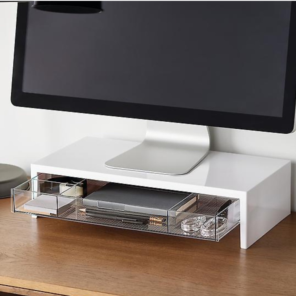 The Container Store: Everything Organizer Monitor Stand with Drawer (white)
